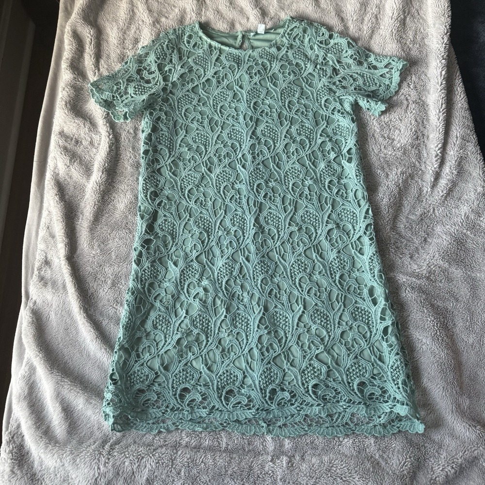 Women's Teal‎ Green Lace Shift Dress Romantic Cottagecore Boho Garden Party